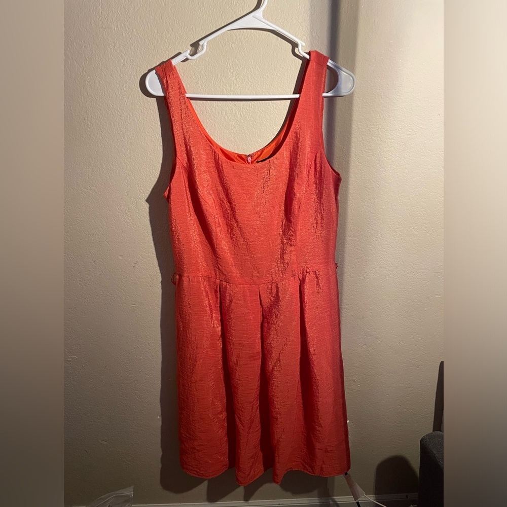 Chaps Dark Coral Fitted Summer Dress missing Strap Belt Sleeveless Dress Sz 12